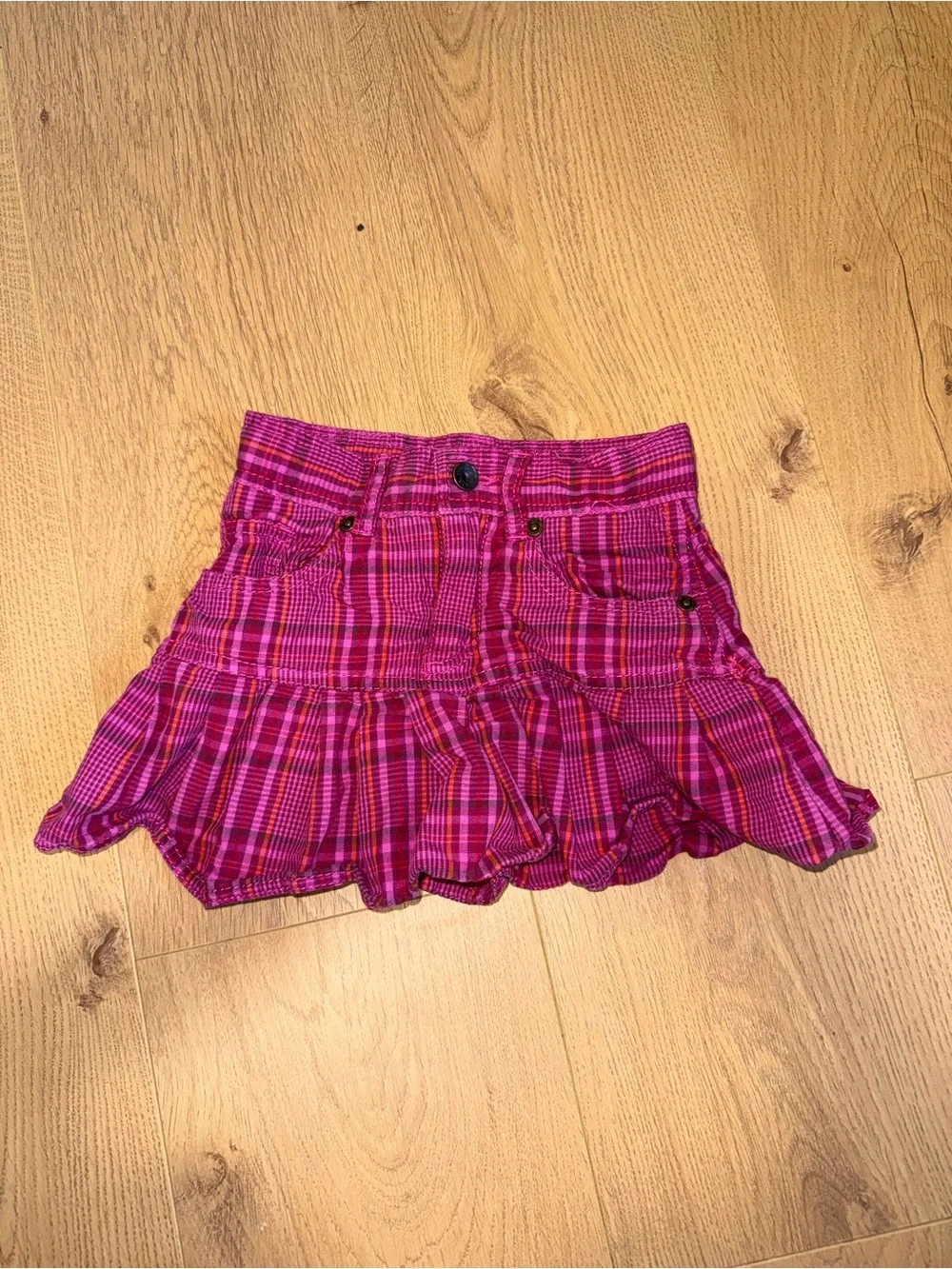 2000s The Children's Place Vintage Pink Plaid Ruffled Mini Skirt 4T